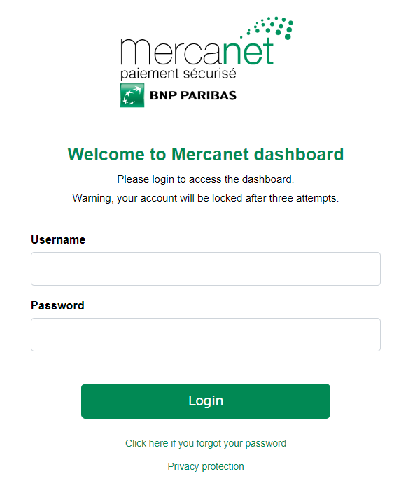 image of the MEX login page