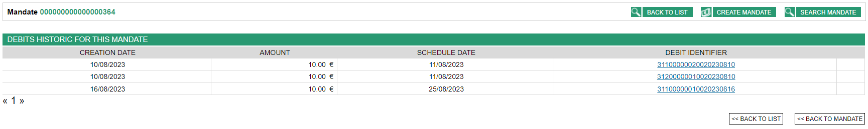 we find the creation date, the amount, the due date and the identifier