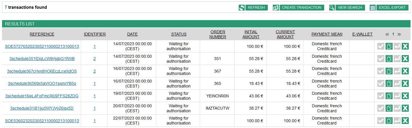 example of transactions found