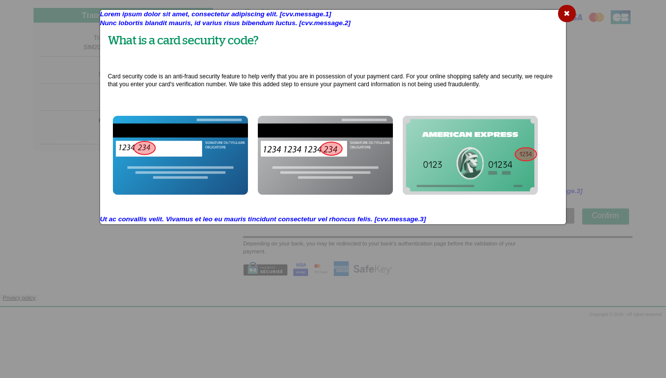 Visual cryptogram input page indicating the location of customizable messages 