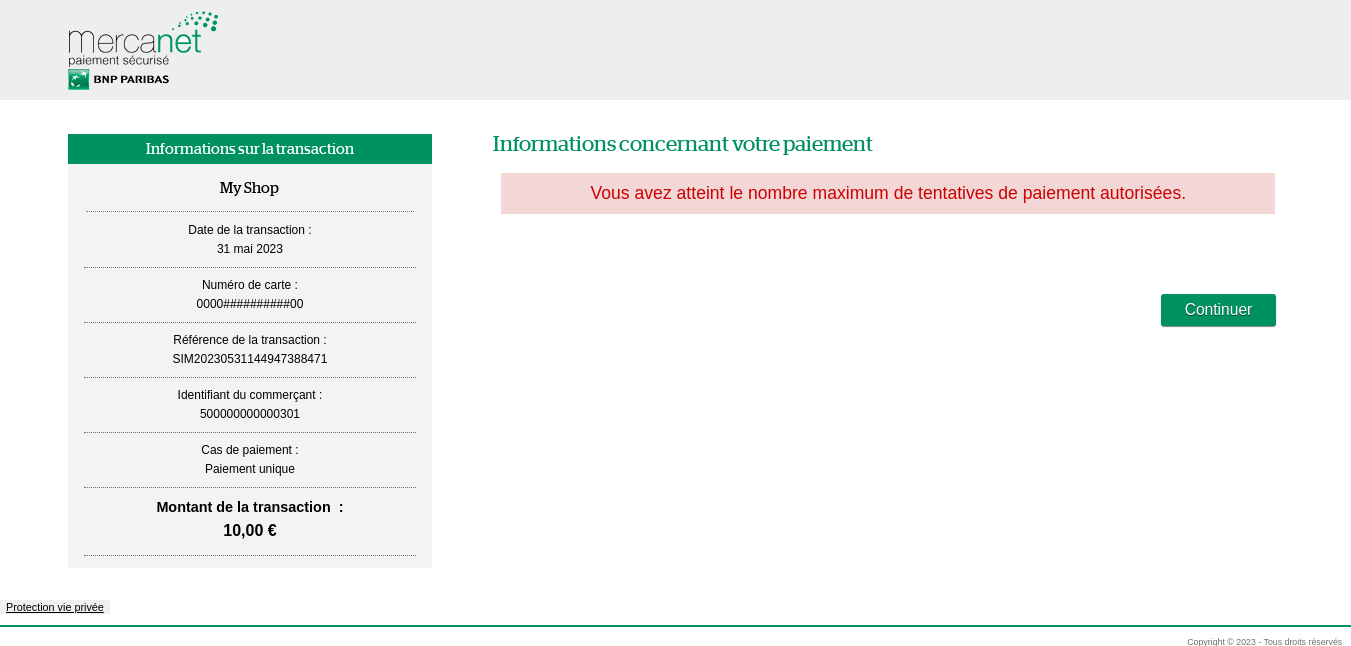 image avec le message : vous avez atteint le nombre maximum de tentatives de paiement autorisés