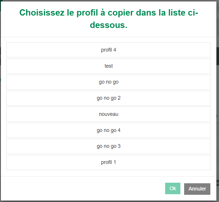 image de la popup qui s'affiche et vous permet de choisir le profil à copier