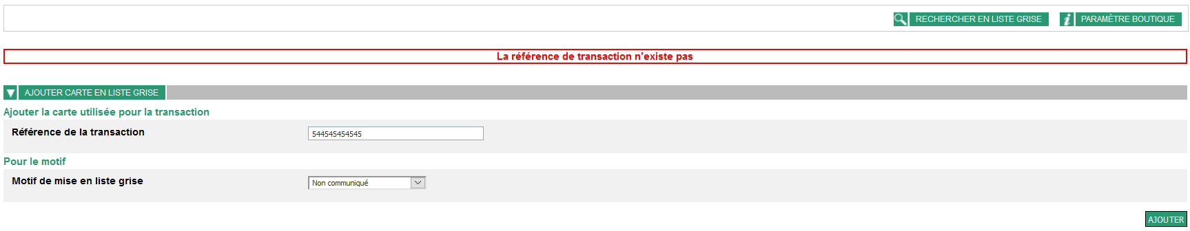 la transaction de référence n'existe pas