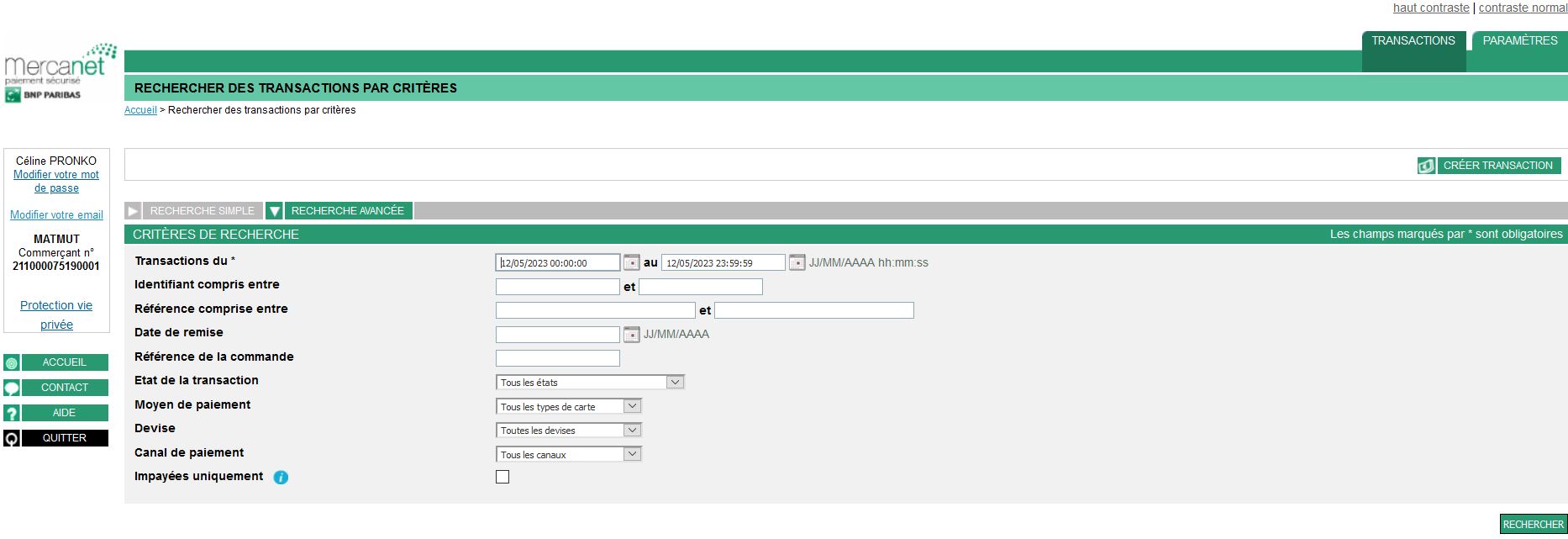 Illustration de la page de création d'une transaction