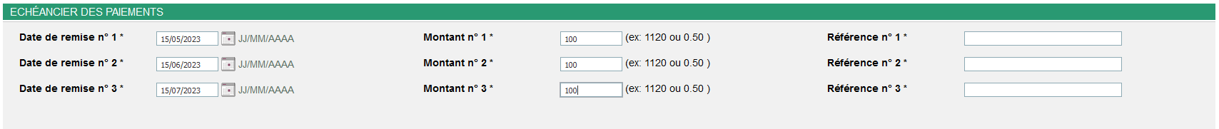 Avec à gauche les dates de remises et à droite les montants correspondants.