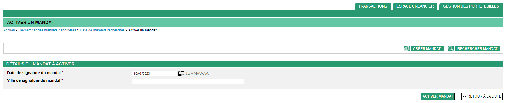 recherche par date de signature et ville de signature