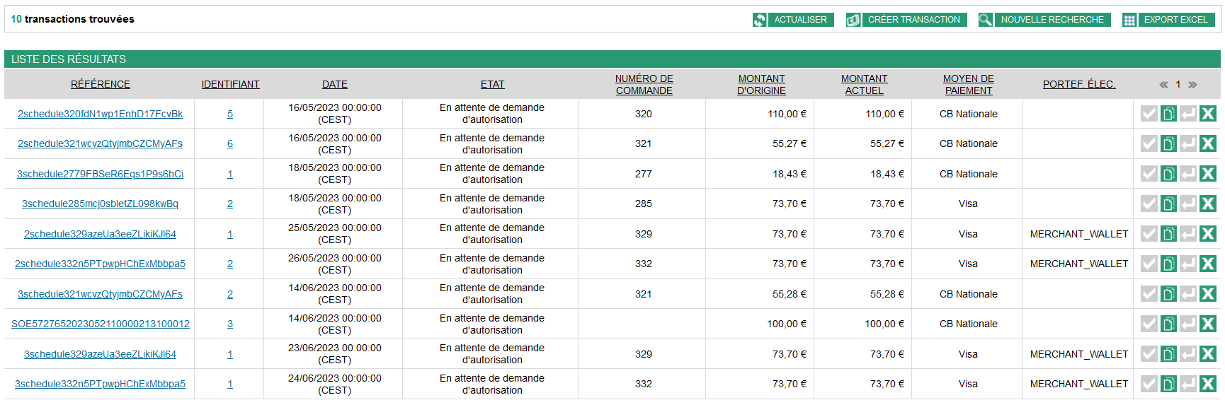 exemple de transactions trouvées