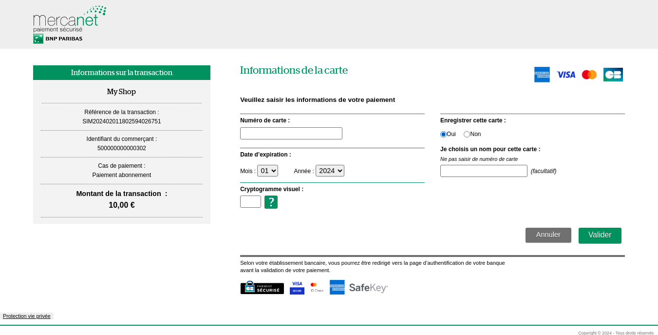 image montrant la page dans le cas d'une transaction acceptée