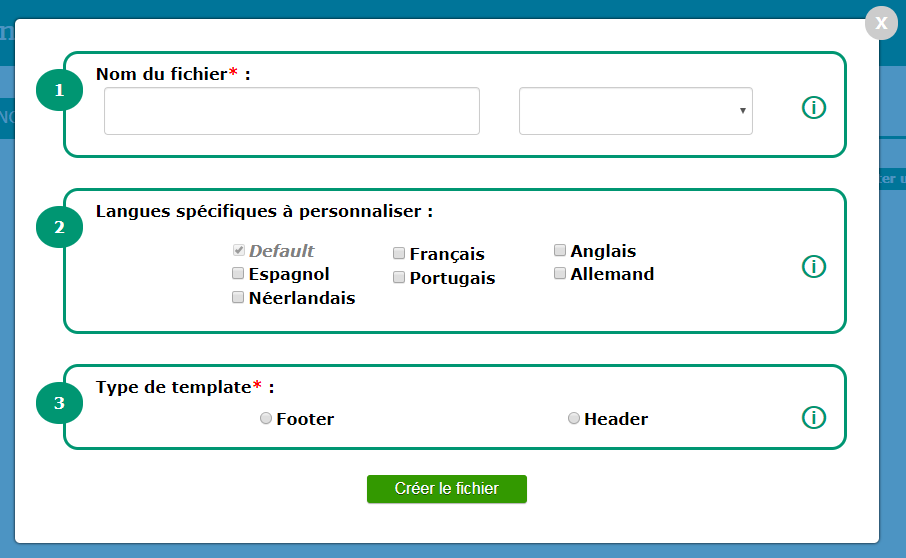 Capture d'écran de la fenêtre permettant de créer un fichier