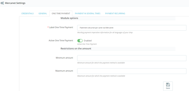 Configuration du paiement simple