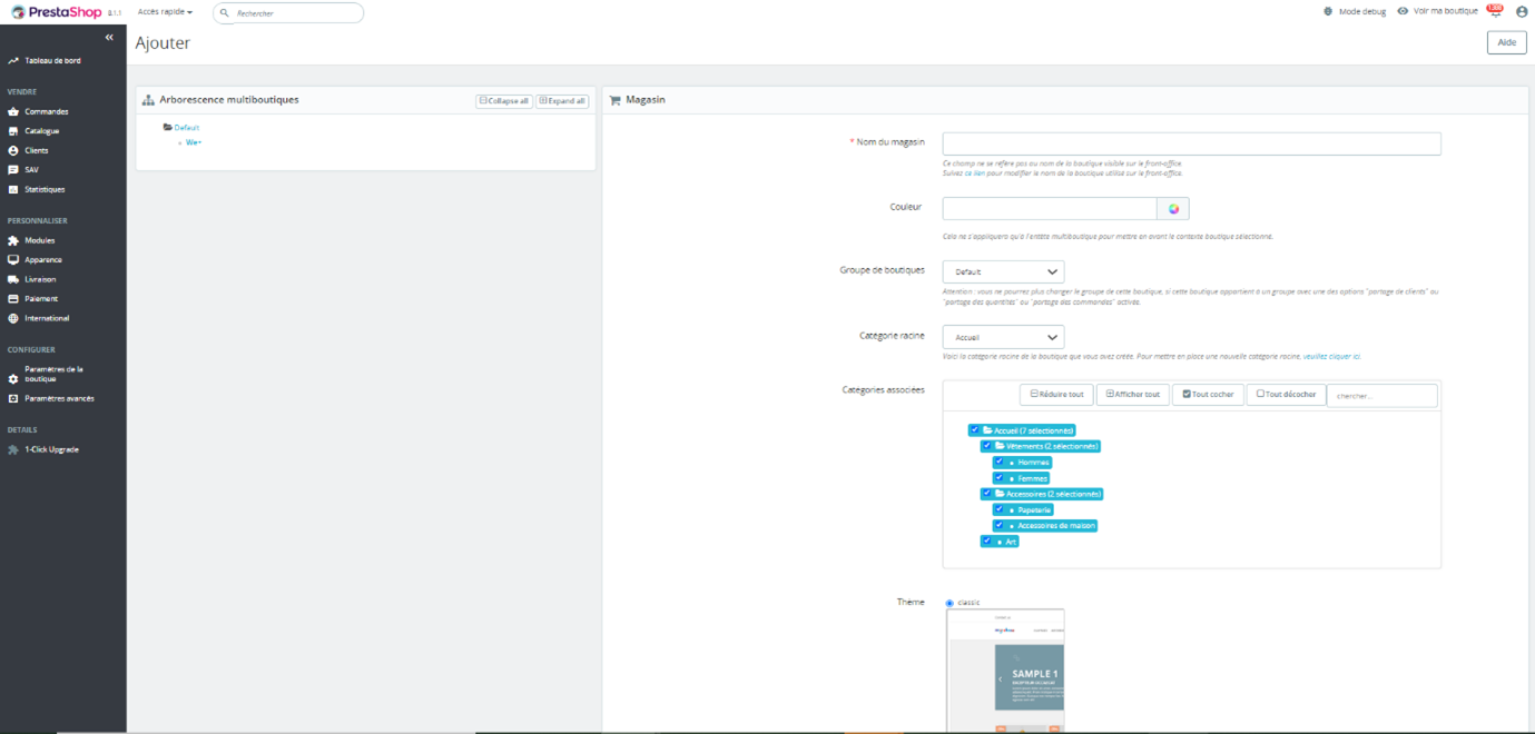 Configuration de la multiboutique