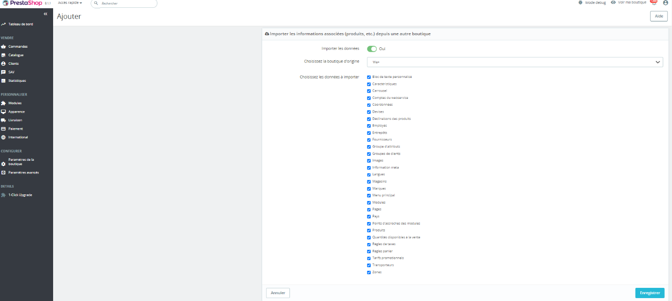 Configuration de la multiboutique