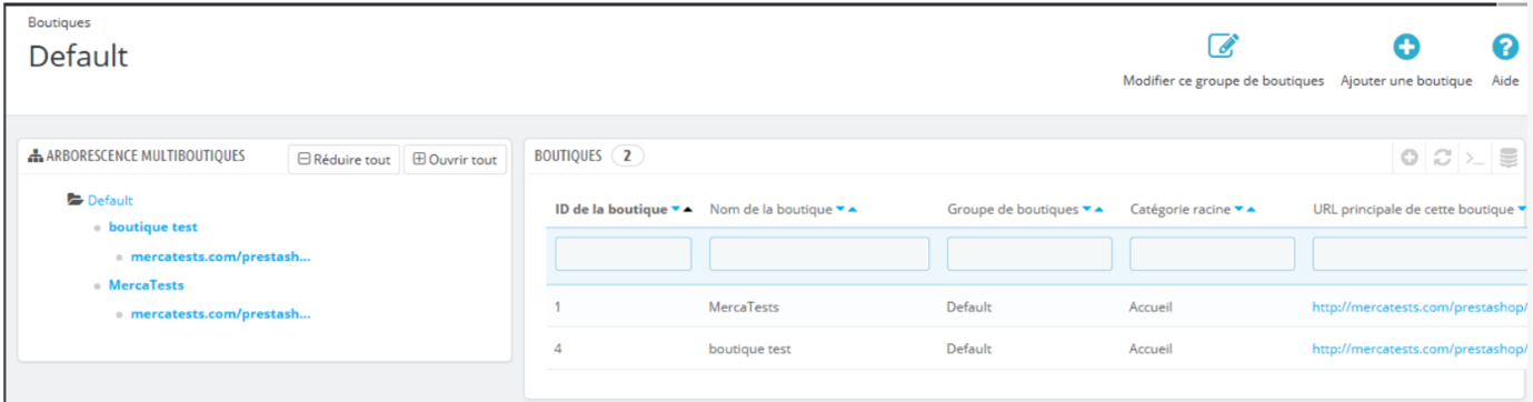 Configuration de la multiboutique