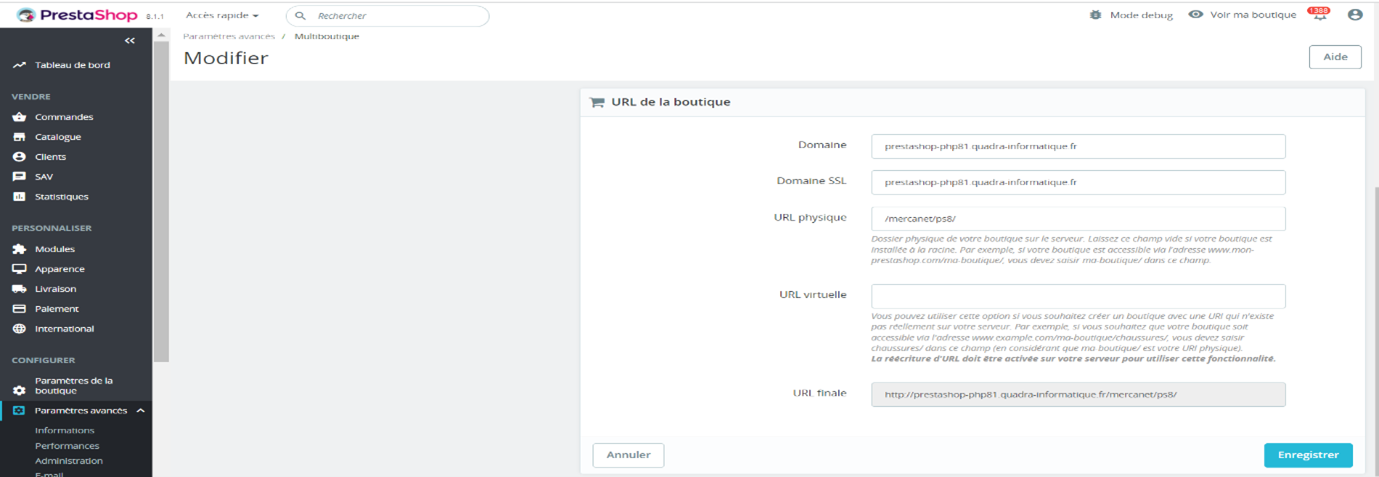 Configuration de la multiboutique