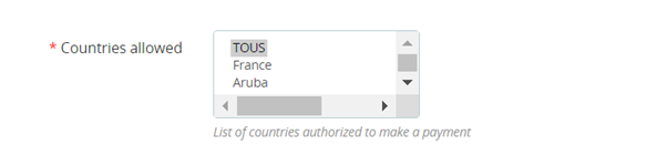 configuration des pays autorisés