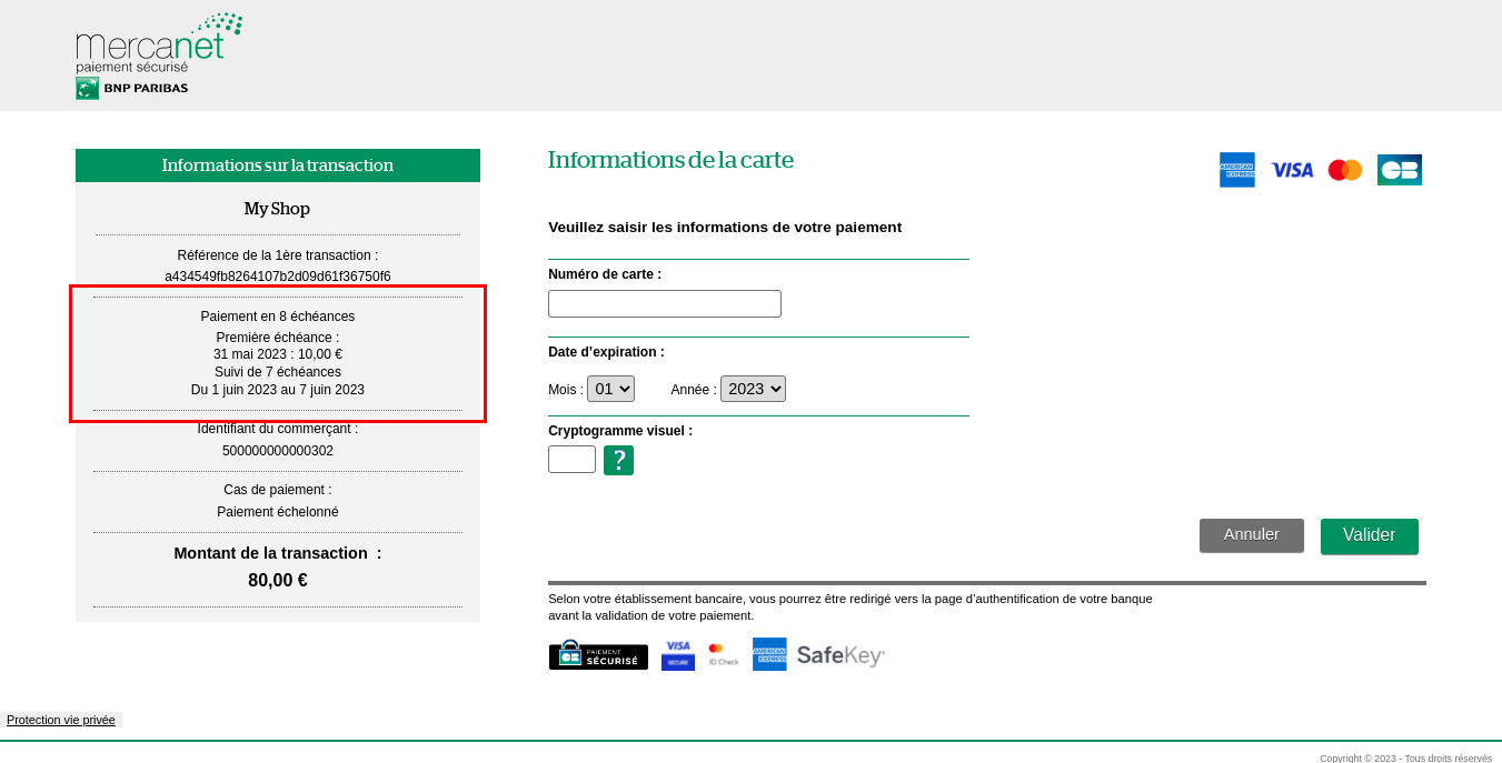 Capture d'écran de la paypage montrant les échances si plus de 5